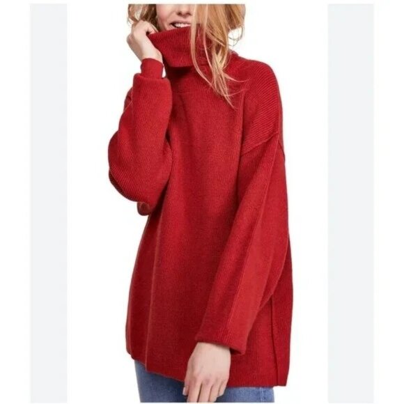Free People Softly Structured Knit Turtleneck Sweater Brick Red - Picture 1 of 8